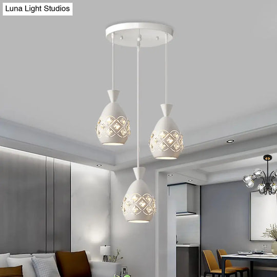 Waterdrop Crystal Pendant With Modern Multi-Light Design For Dining Room Suspension - White