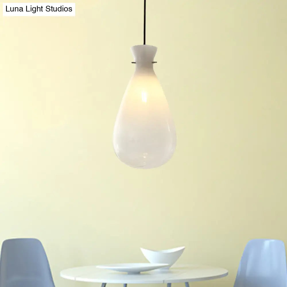 Waterdrop Glass Pendant Light - Simple White 1-Light Ceiling Lamp For Restaurants