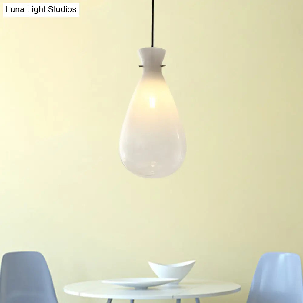 White Glass Waterdrop Hanging Light For Restaurant Ceilings - 1-Light Suspension Lamp