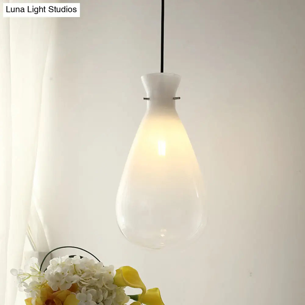 White Glass Waterdrop Hanging Light For Restaurant Ceilings - 1-Light Suspension Lamp