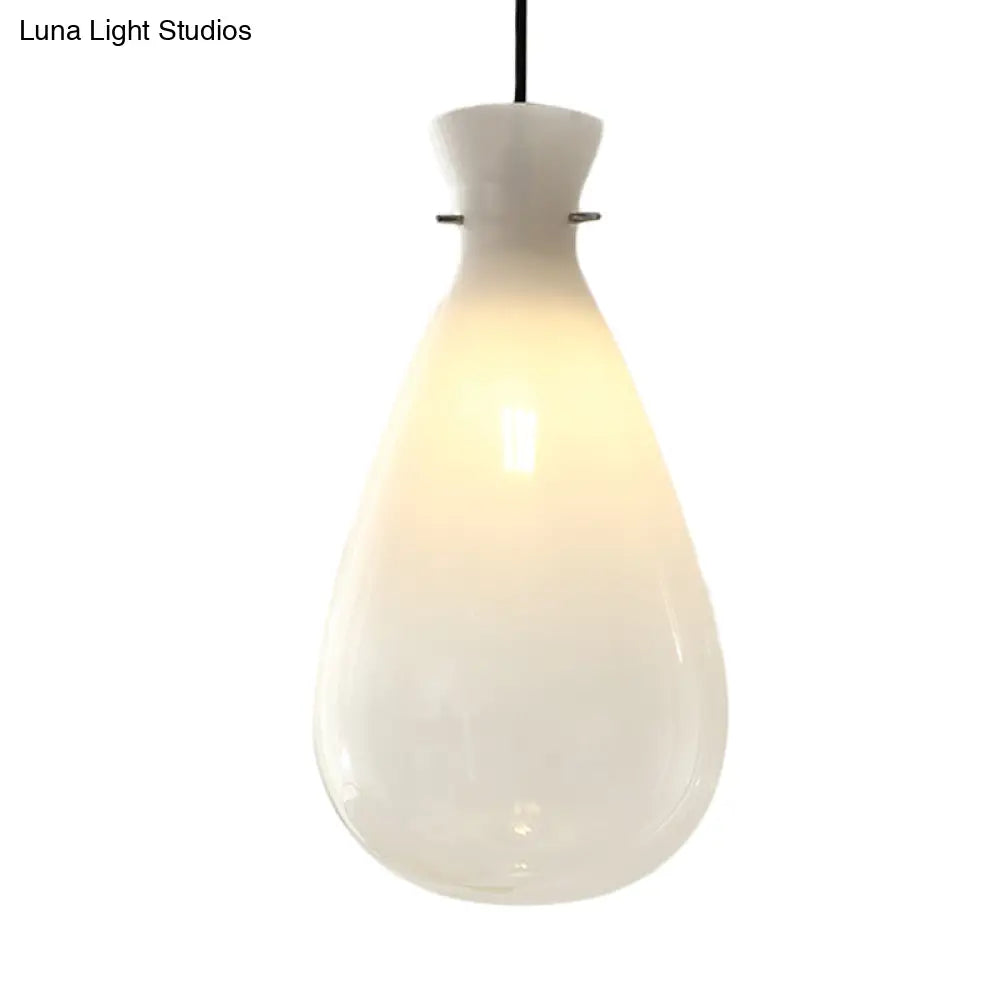 Waterdrop Glass Pendant Light - Simple White 1-Light Ceiling Lamp For Restaurants