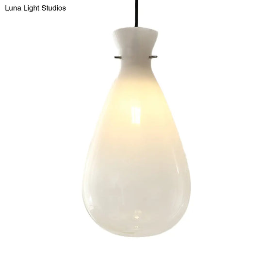 Waterdrop Glass Pendant Light - Simple White 1-Light Ceiling Lamp For Restaurants