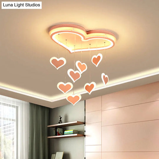 Waterfall Heart Iron Ceiling Lamp - Macaron Pink Led Flush Mount Lighting For Bedroom / 21
