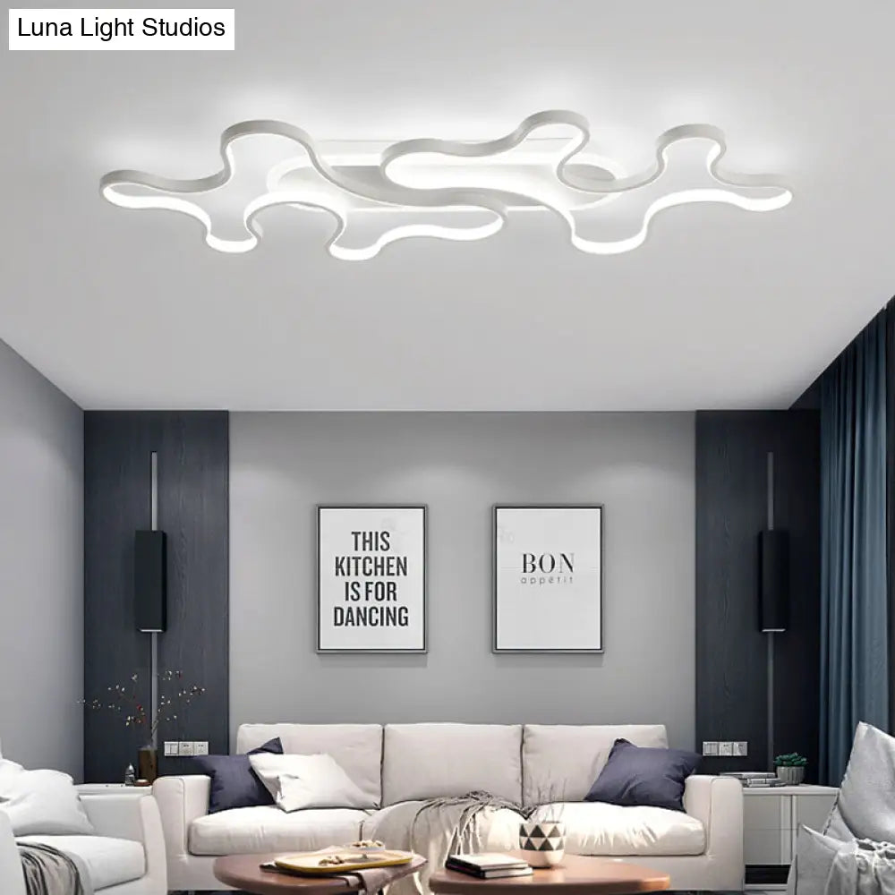 Wave Acrylic Flush Mount Led Ceiling Light In Simple Style - White