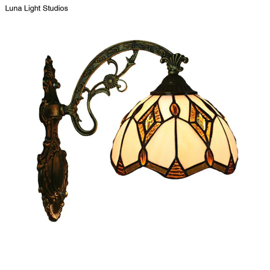 Wave-Edge Bowl Wall Lamp - Tiffany Glass Craftsman Mount Light Fixture In Bronze