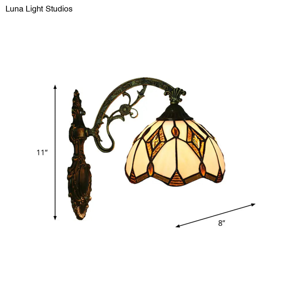 Wave-Edge Bowl Wall Lamp - Tiffany Glass Craftsman Mount Light Fixture In Bronze