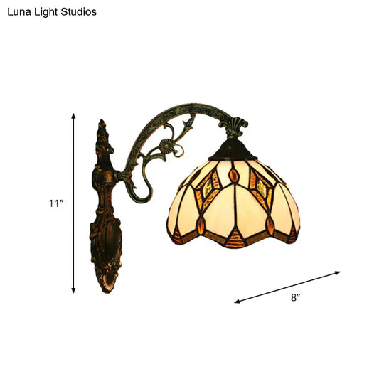 Wave-Edge Bowl Wall Lamp - Tiffany Glass Craftsman Mount Light Fixture In Bronze