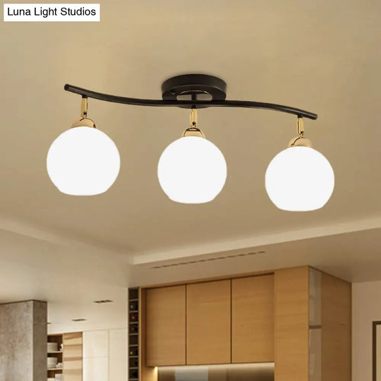 Wave Linear Iron Semi Flush Mount Minimalist Light Fixture With Opal Glass Shade - 3 Heads