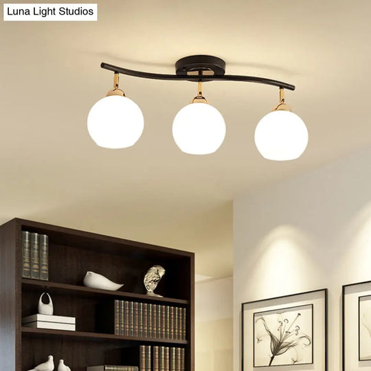 Wave Linear Iron Semi Flush Mount Minimalist Light Fixture With Opal Glass Shade - 3 Heads