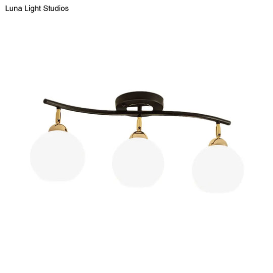 Wave Linear Iron Semi Flush Mount Minimalist Light Fixture With Opal Glass Shade - 3 Heads