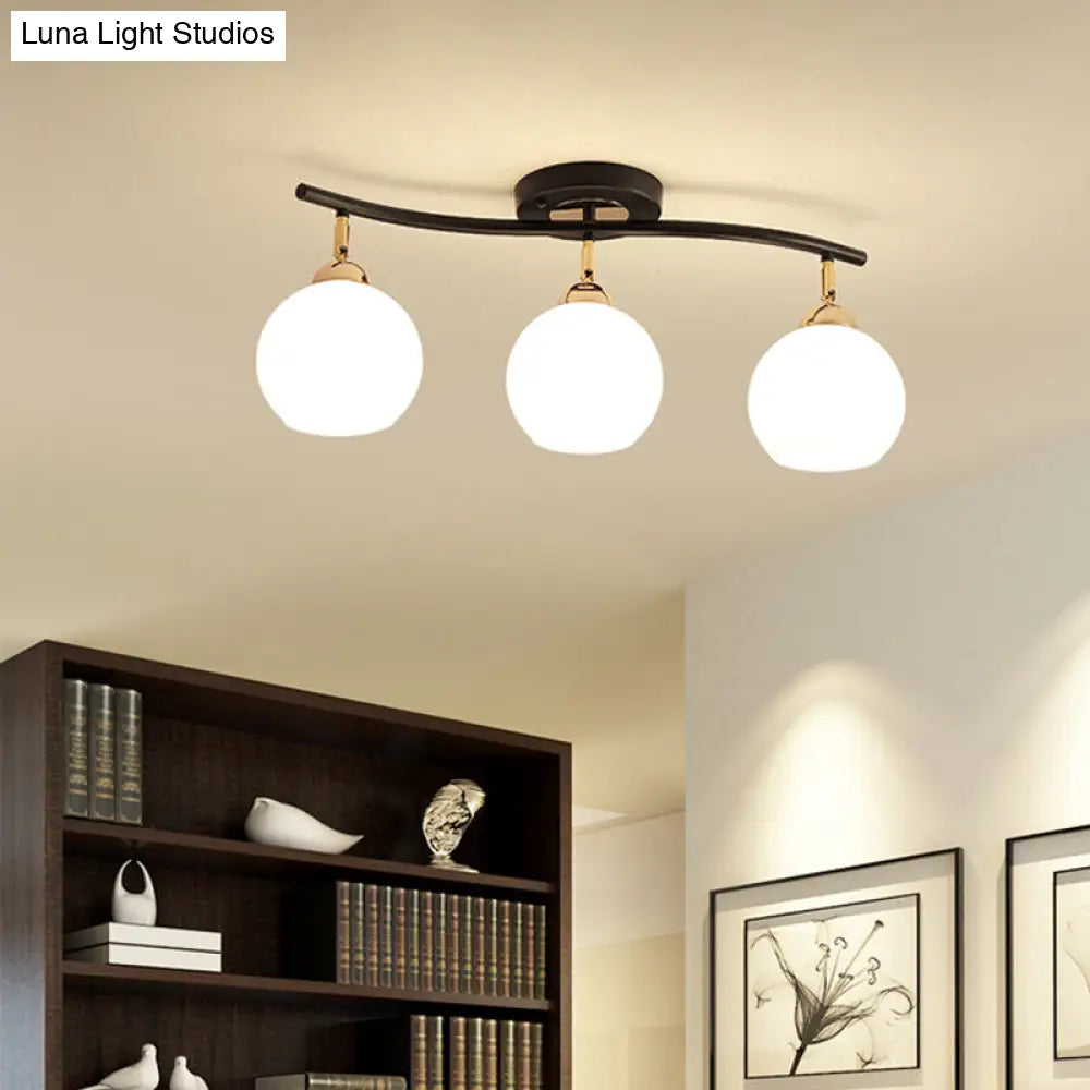 Wave Linear Iron Semi Flush Mount Minimalist Light Fixture With Opal Glass Shade - 3 Heads