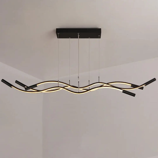 Wave Shaped Aluminum Pendant Lamp - Minimalistic Dining Room Island Lighting 3 / Black