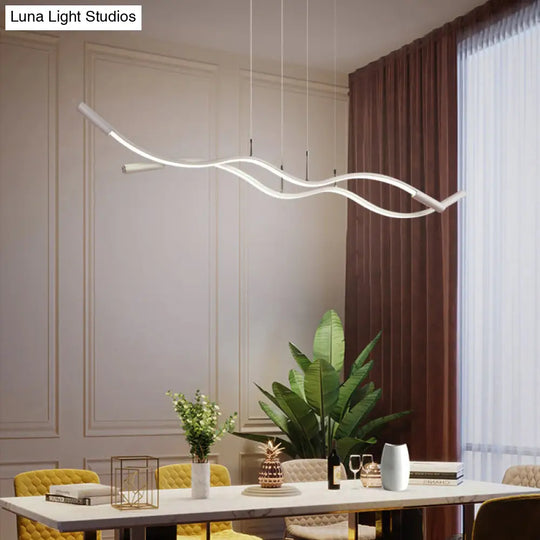 Wave Shaped Aluminum Pendant Lamp - Minimalistic Dining Room Island Lighting