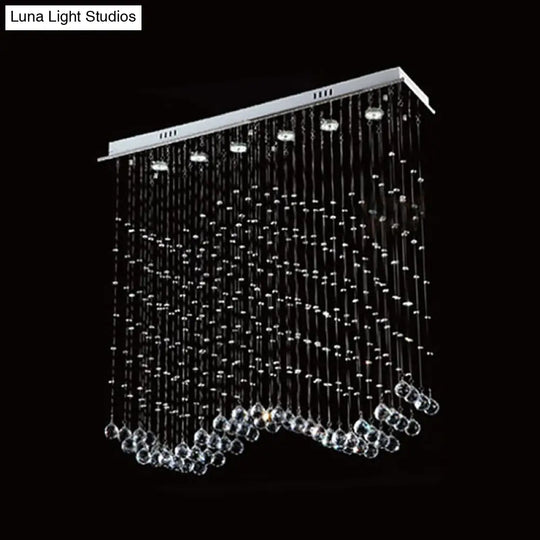 Wave Shaped Ceiling Light - Modern 6-Head Crystal Flush Mount Fixture In Stainless Steel