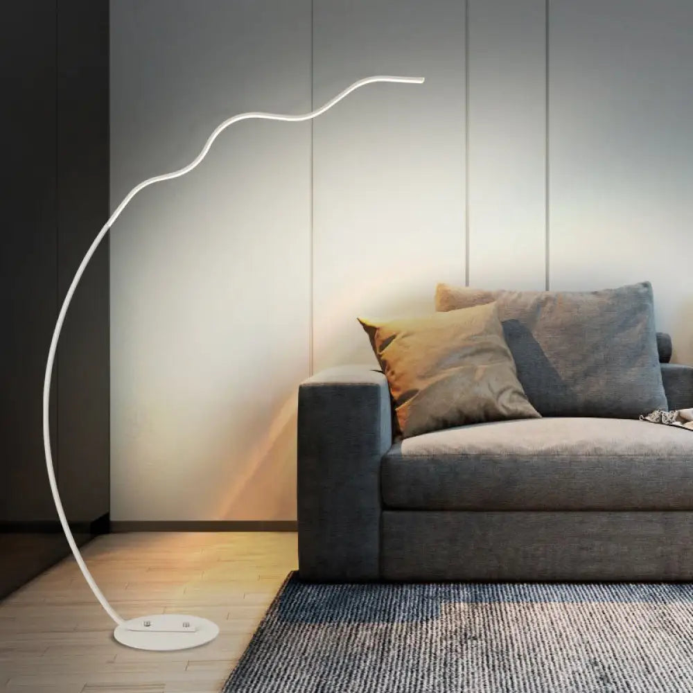 Wave-Shaped Led Metal Standing Lamp With Warm/White Light - Contemporary Floor Lighting White /