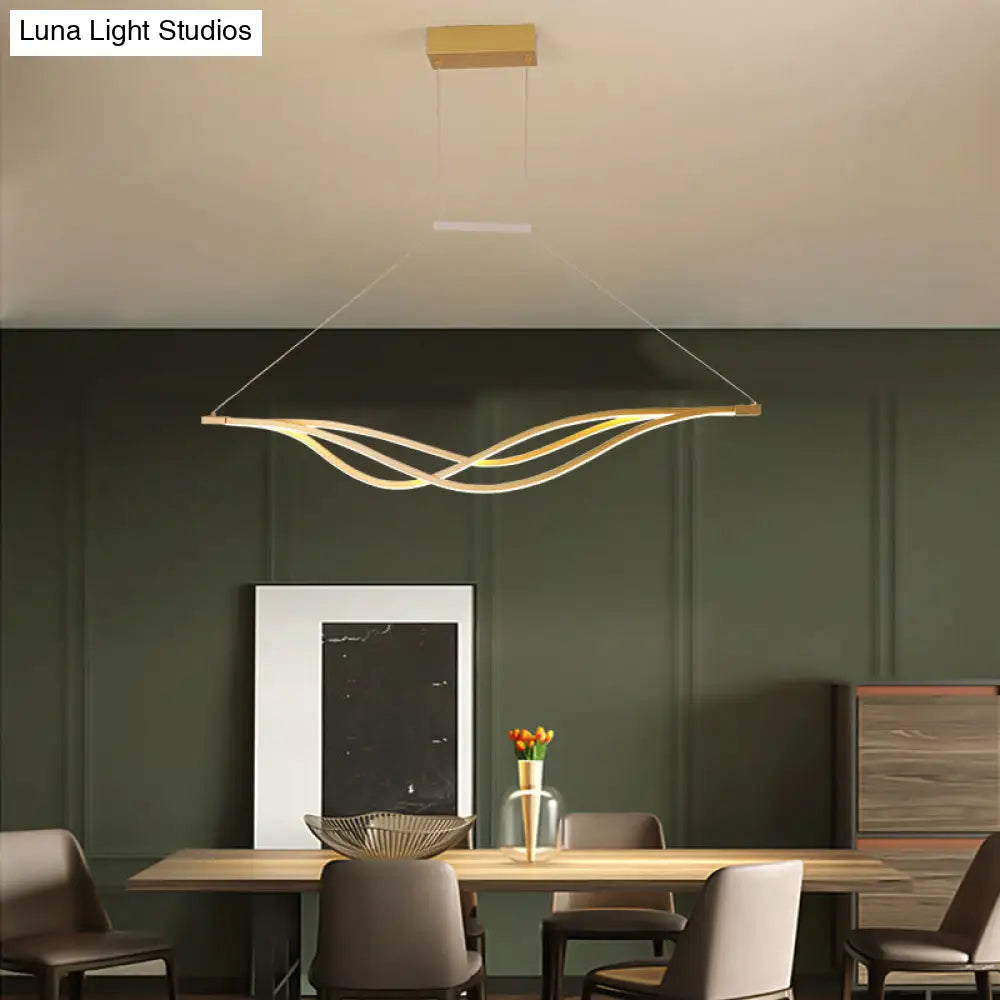 Wave-Shaped Metal Led Island Light Fixture: Minimalist Hanging Lamp For Dining Room