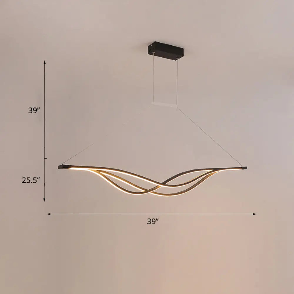 Wave-Shaped Metal Led Island Light Fixture: Minimalist Hanging Lamp For Dining Room Black / 39.5