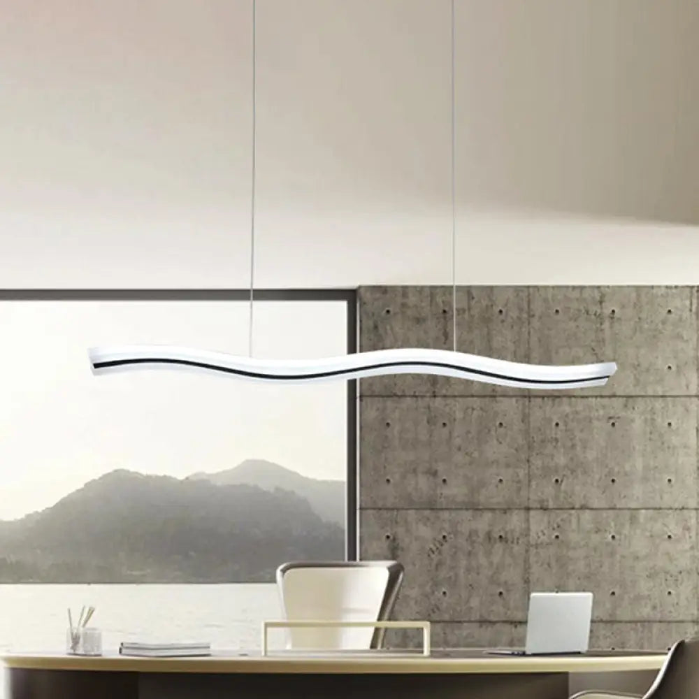 Waveform Drop Pendant Acrylic Led Hanging Light Fixture In Black Warm/White For Office / Warm