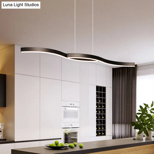 Waves Island Lamp: Contemporary Aluminum Led Pendant Lighting - 39/47 L Black Fixture For Dining