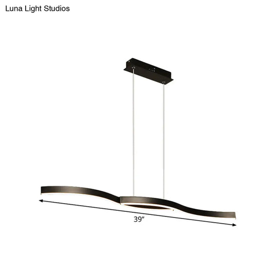 Waves Island Lamp: Contemporary Aluminum Led Pendant Lighting - 39/47 L Black Fixture For Dining