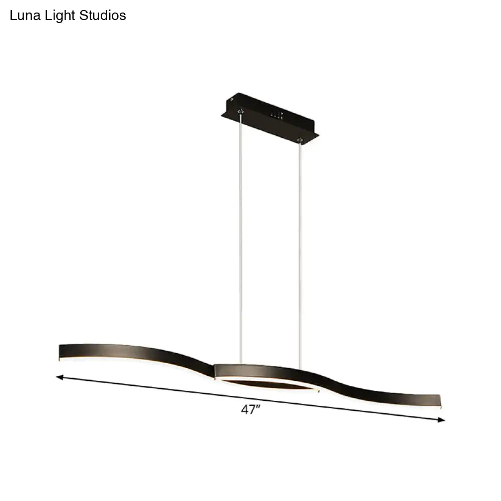 Waves Island Lamp: Contemporary Aluminum Led Pendant Lighting - 39/47 L Black Fixture For Dining