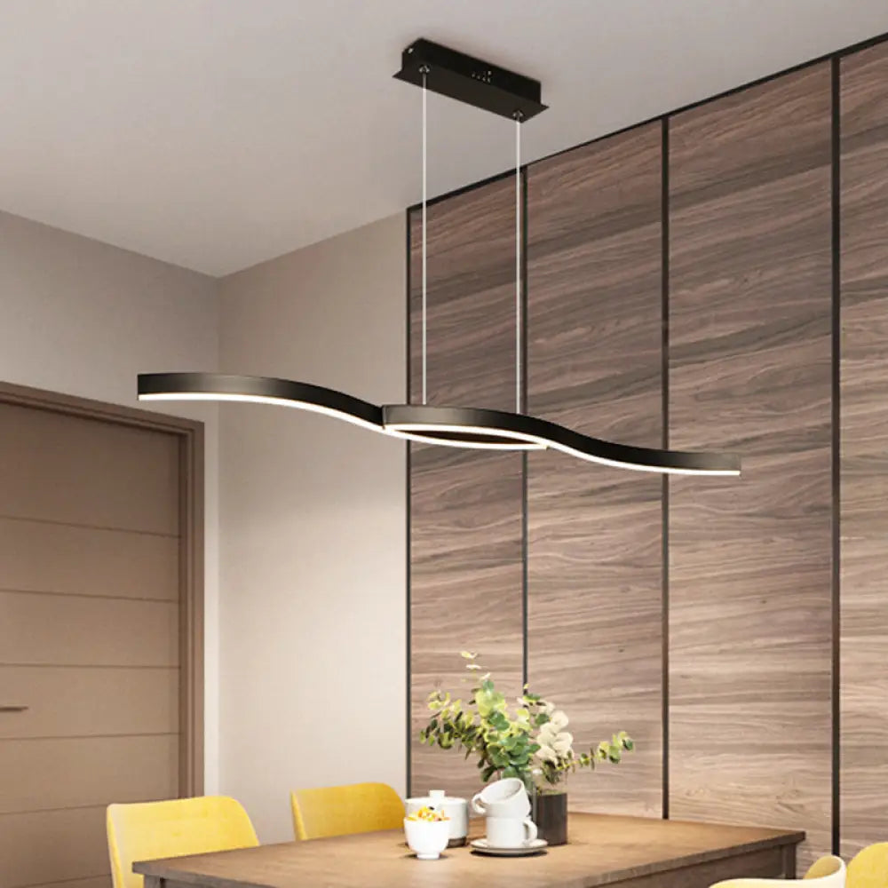 Waves Island Lamp: Contemporary Aluminum Led Pendant Lighting - 39/47 L Black Fixture For Dining