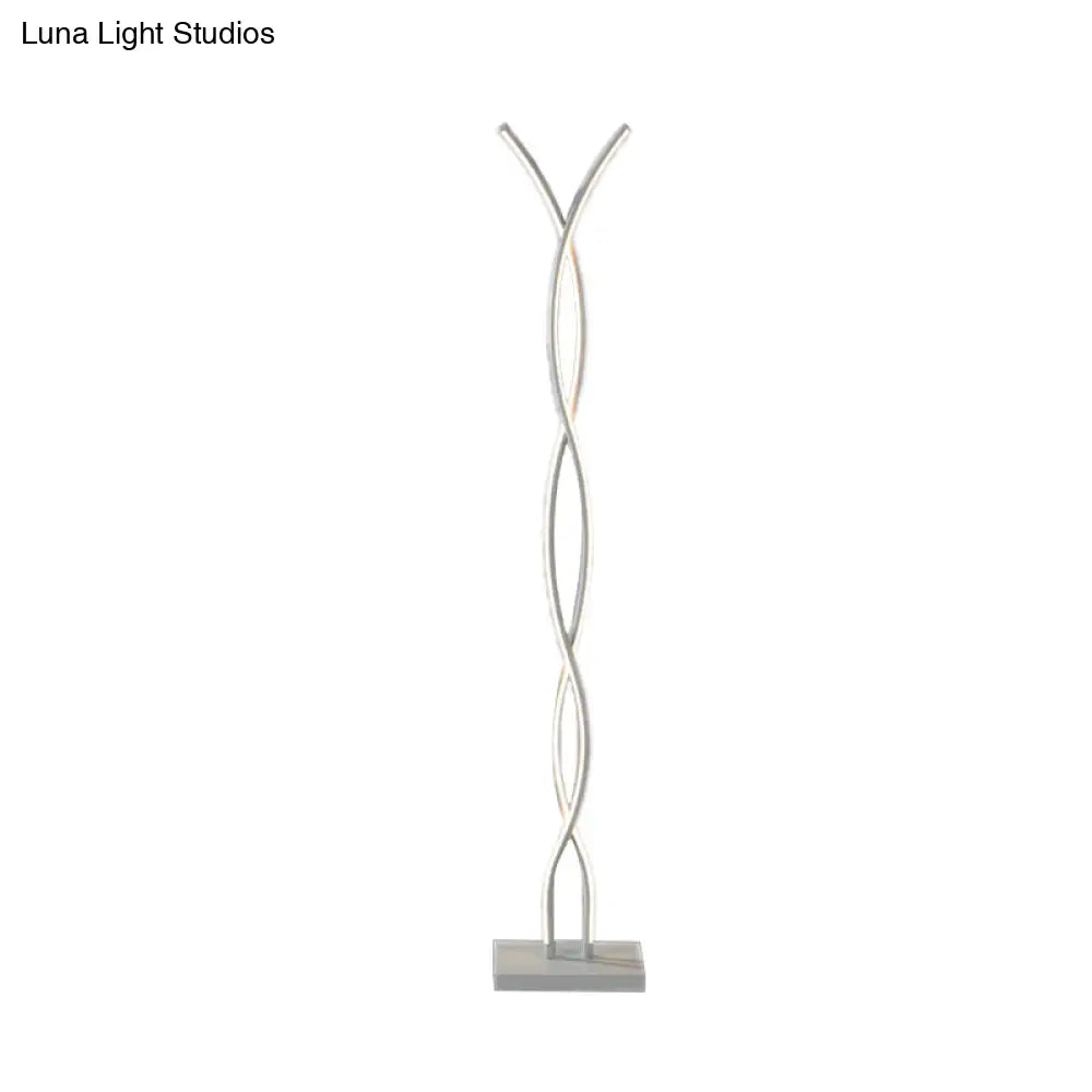 Waving Line Stand Up Lamp: Minimalist Metal Led Floor Reading Light For Study Room (White