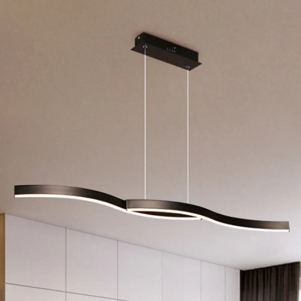 Wavy Acrylic Chandelier Light: Modern Black Led Ceiling Pendant Warm/White Light 39’/41’ W /