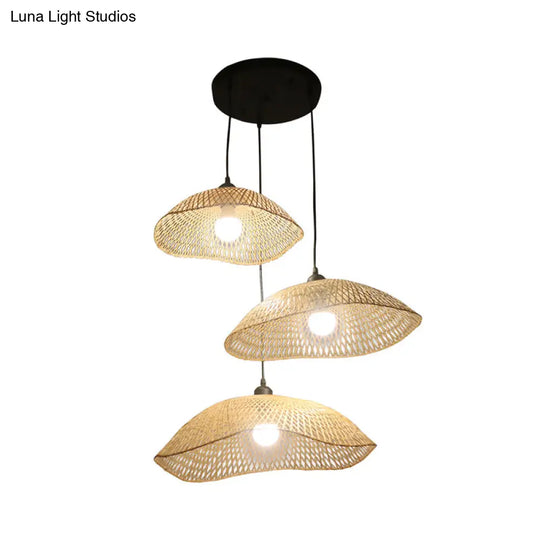 Wavy Dome Cluster Pendant Lamp - Beige With Bamboo Suspension Light Ideal For Dining Room Loft Style