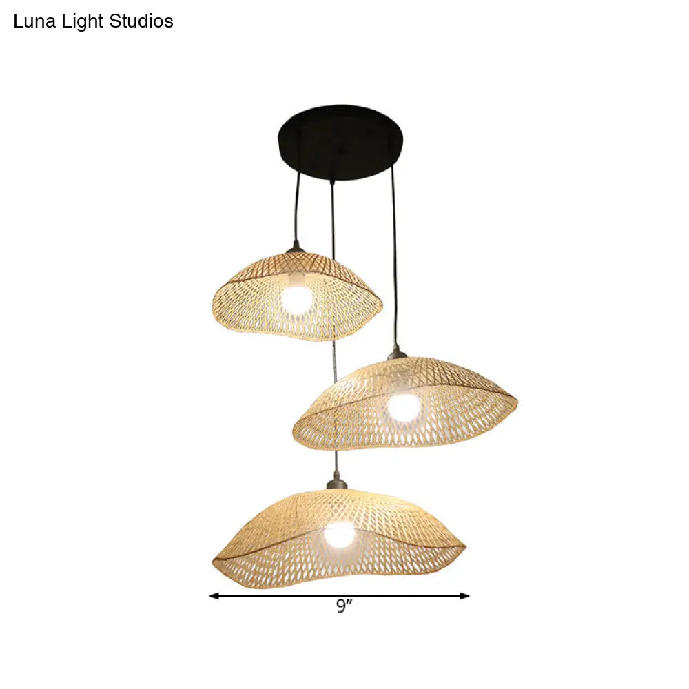 Wavy Dome Cluster Pendant Lamp - Beige With Bamboo Suspension Light Ideal For Dining Room Loft Style