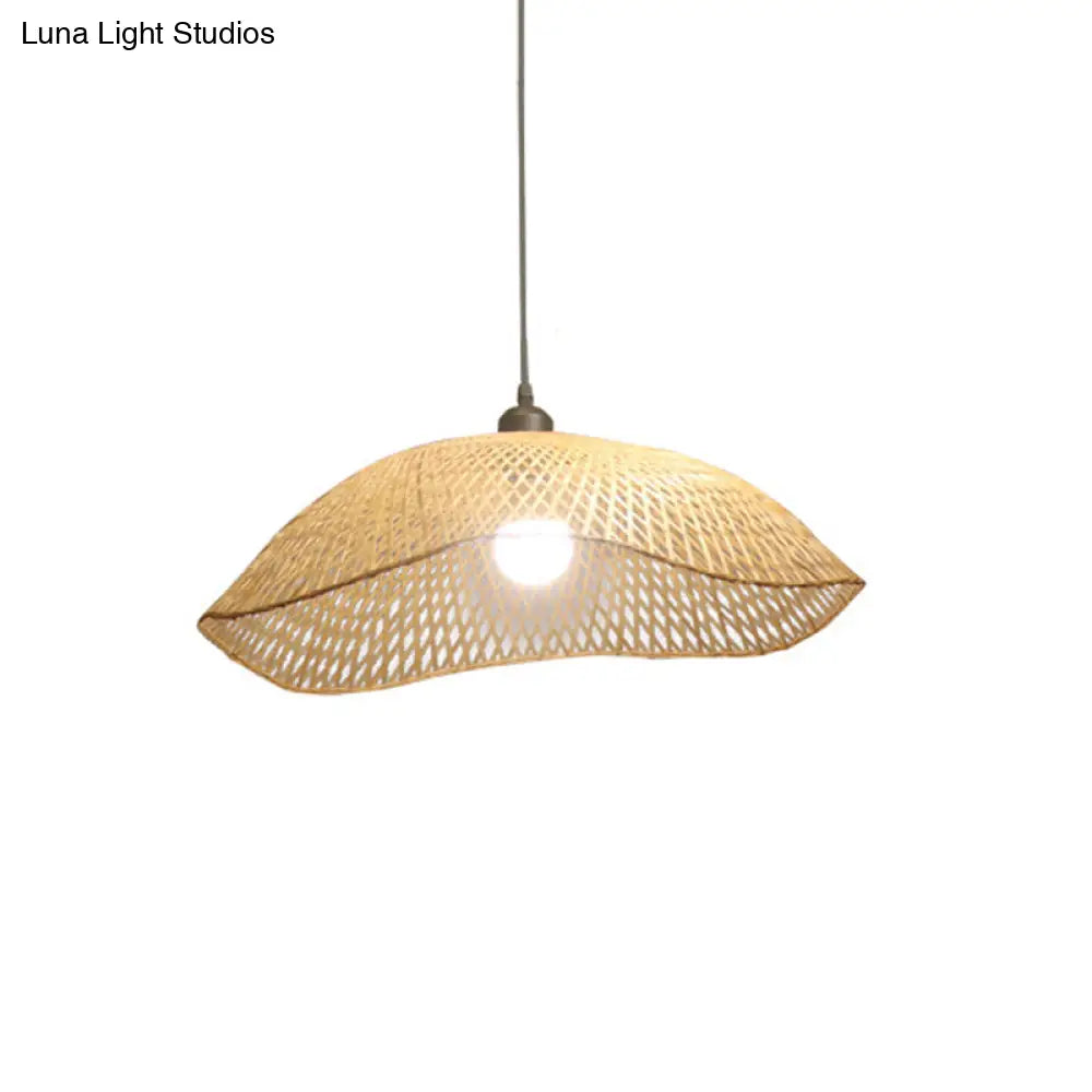 Wavy-Edge Dome Suspension Bamboo Pendant Light - Simple & Wide Beige Ceiling Fixture (14/18/22.5)