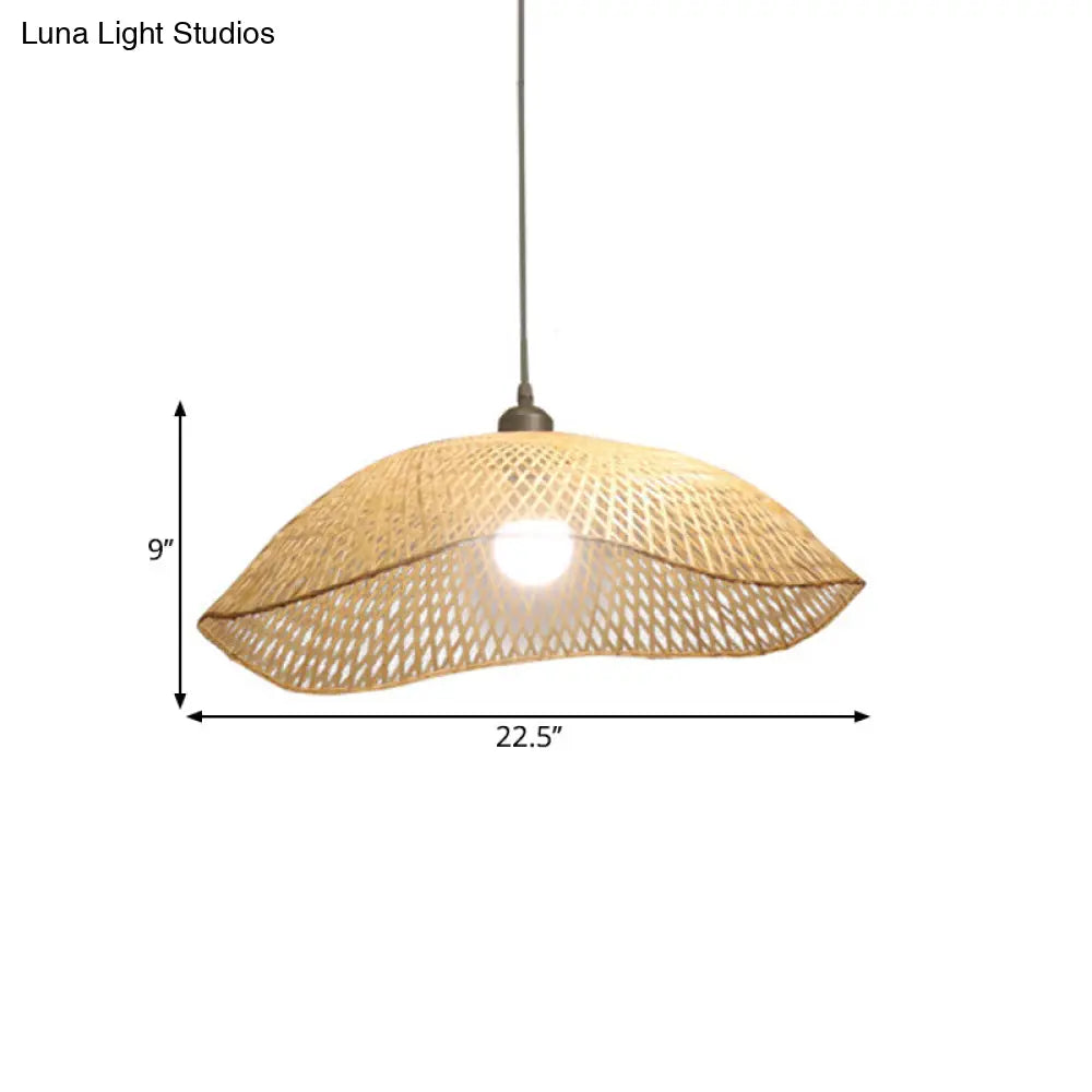 Wavy-Edge Dome Suspension Bamboo Pendant Light - Simple & Wide Beige Ceiling Fixture (14/18/22.5)