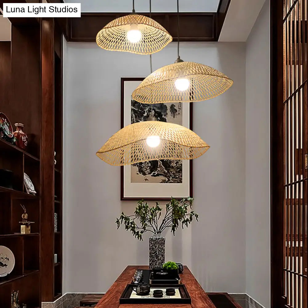 Wavy-Edge Dome Suspension Bamboo Pendant Light - Simple & Wide Beige Ceiling Fixture (14/18/22.5)