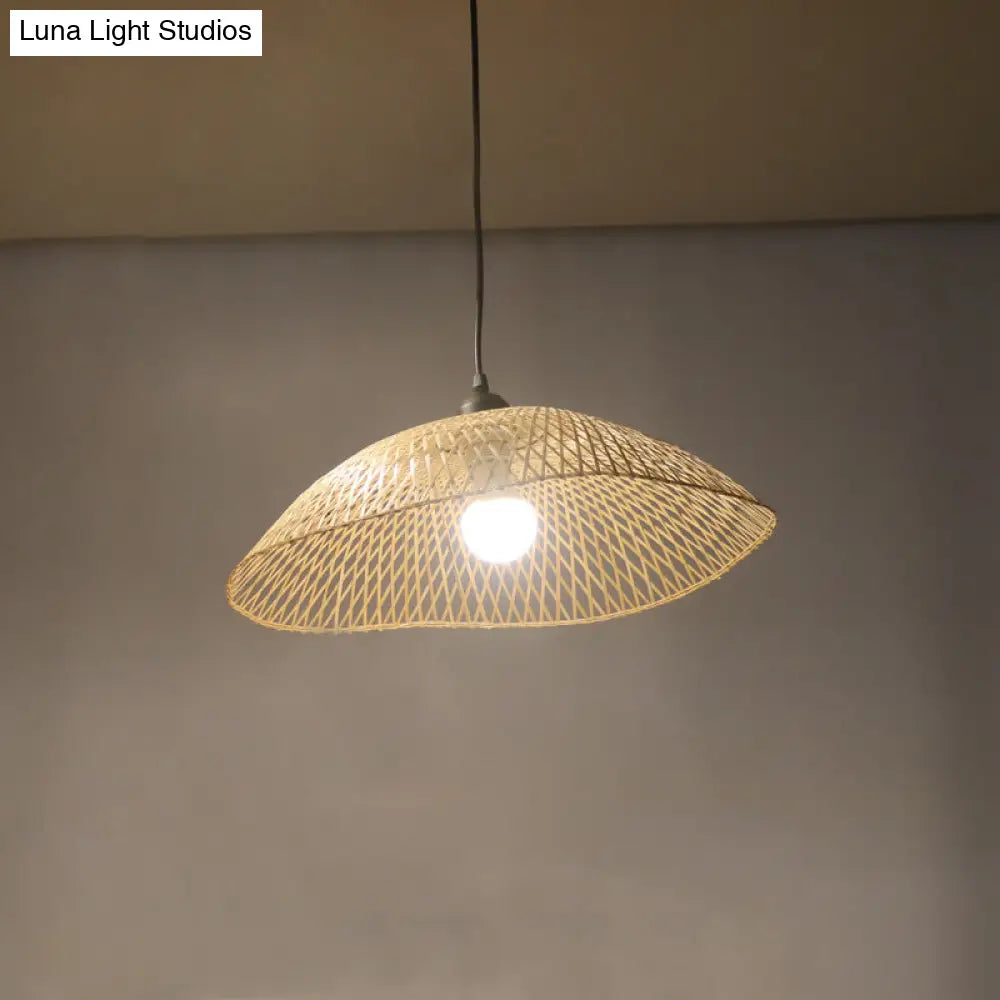 Wavy-Edge Dome Suspension Bamboo Pendant Light - Simple & Wide Beige Ceiling Fixture (14/18/22.5)