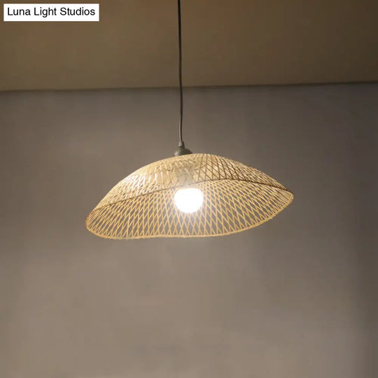 Wavy-Edge Dome Suspension Bamboo Pendant Light - Simple & Wide Beige Ceiling Fixture (14/18/22.5)