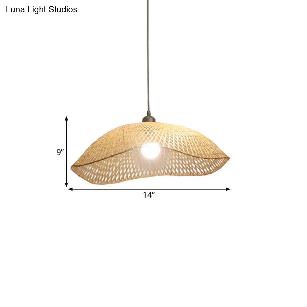 Wavy-Edge Dome Suspension Bamboo Pendant Light - Simple & Wide Beige Ceiling Fixture (14/18/22.5)