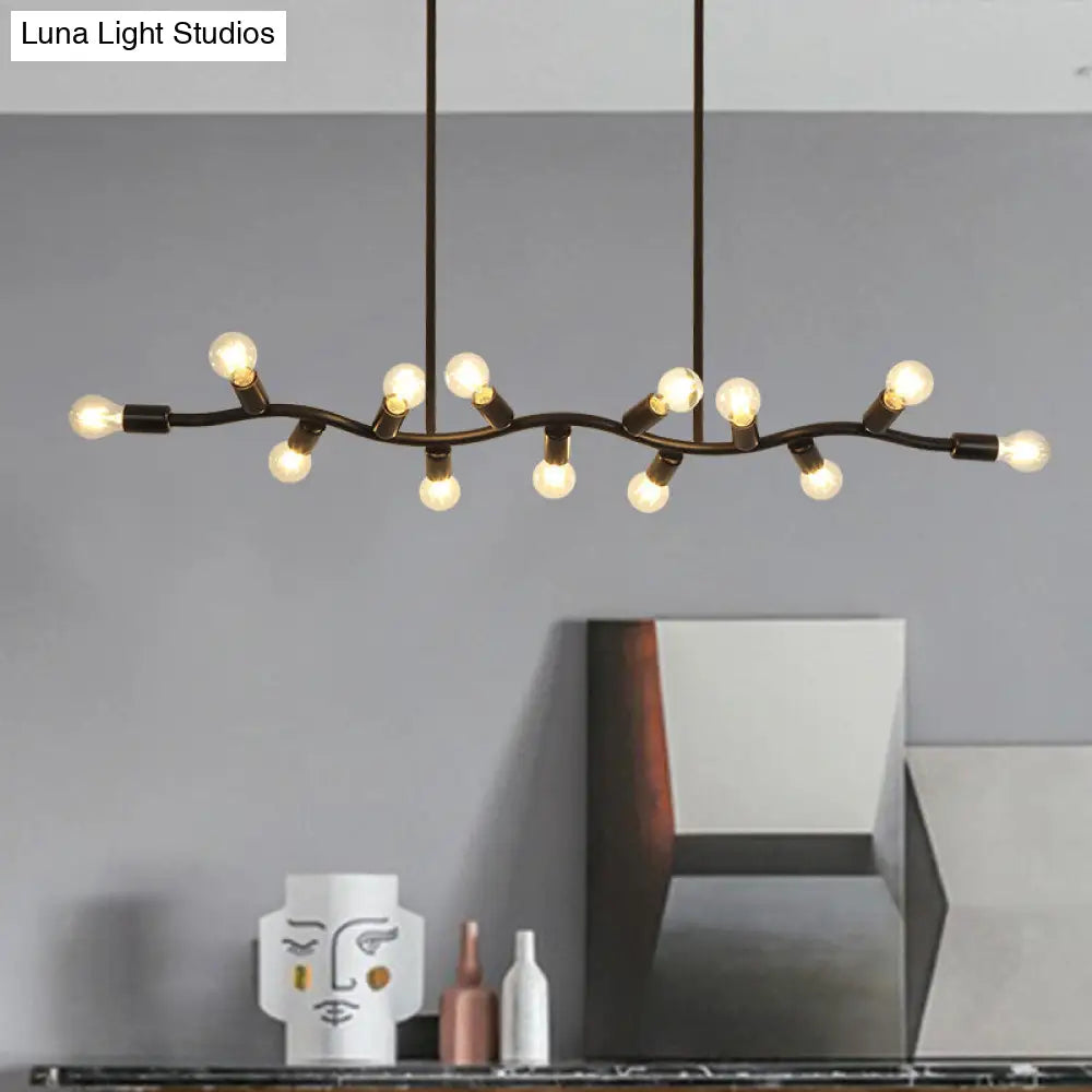 Wavy Iron Ceiling Pendant: Modern 13-Head Black Hanging Light For Kitchen Island