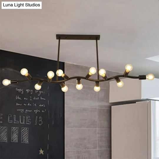 Wavy Iron Ceiling Pendant: Modern 13-Head Black Hanging Light For Kitchen Island