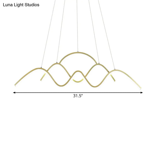 Wavy Island Lighting: Modernist Metallic Gold Ceiling Hang Fixture With Warm/White Light