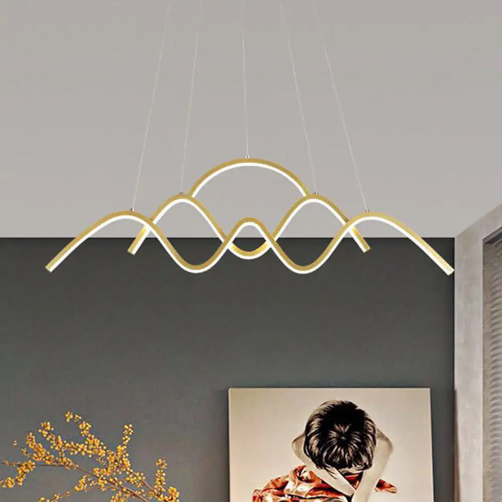 Wavy Island Lighting: Modernist Metallic Gold Ceiling Hang Fixture With Warm/White Light / Warm