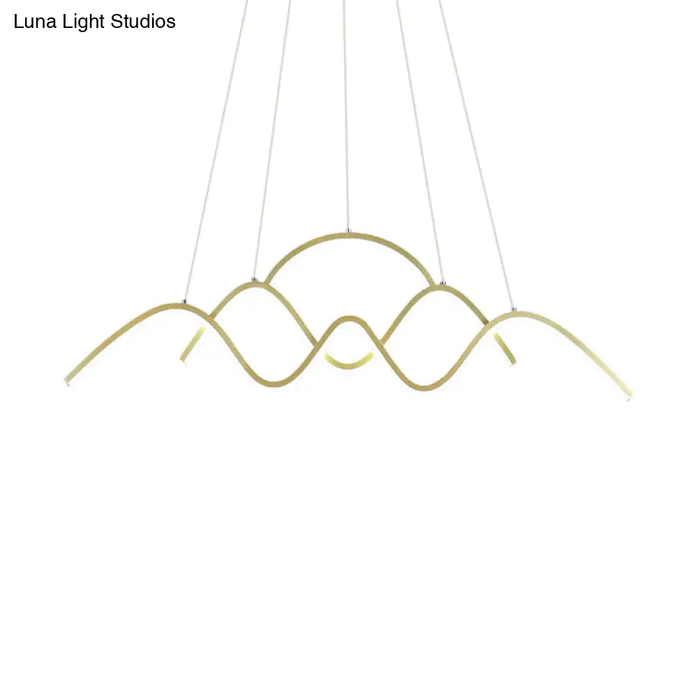 Wavy Island Lighting: Modernist Metallic Gold Ceiling Hang Fixture With Warm/White Light