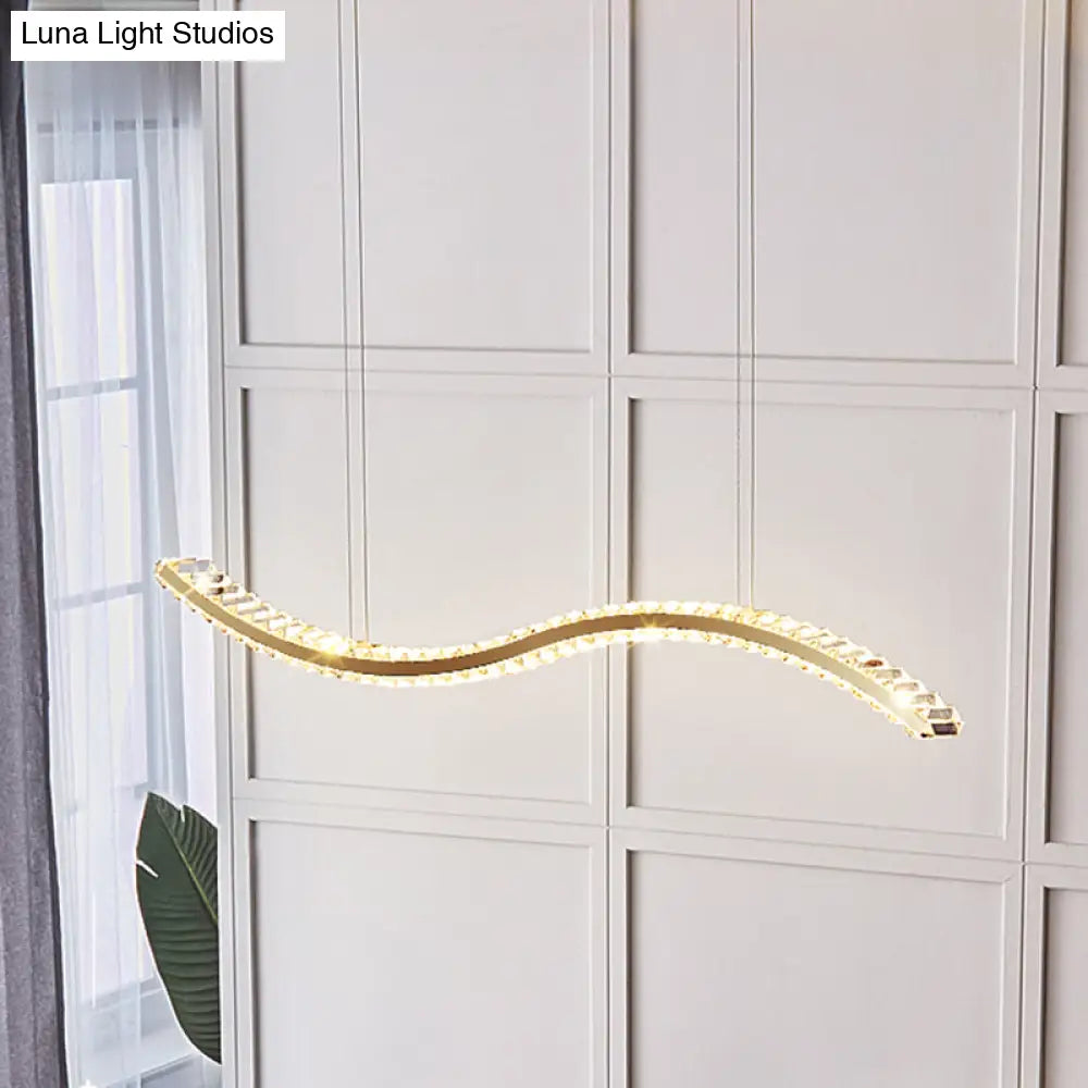 Wavy K9 Crystal Led Pendant Lighting For Dining Room - Simplicity Island Ceiling Light