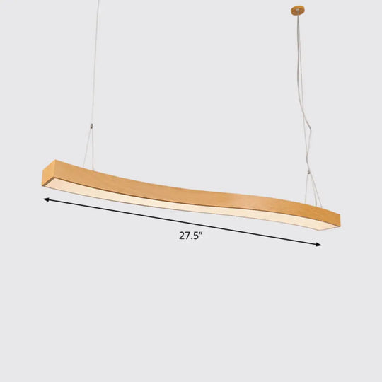 Wavy Led Pendant Chandelier - Minimalist Metal And Wood Suspension Light For Office / 27.5 Third