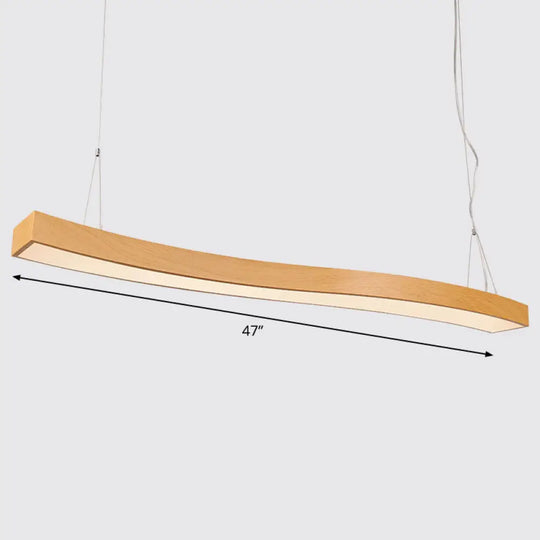 Wavy Led Pendant Chandelier - Minimalist Metal And Wood Suspension Light For Office / 47.5 Natural