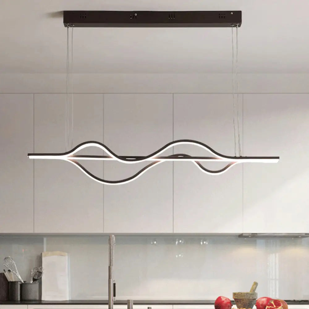 Wavy Linear Island Light Acrylic Led Pendant In Brown With Adjustable Color: Warm White Natural /