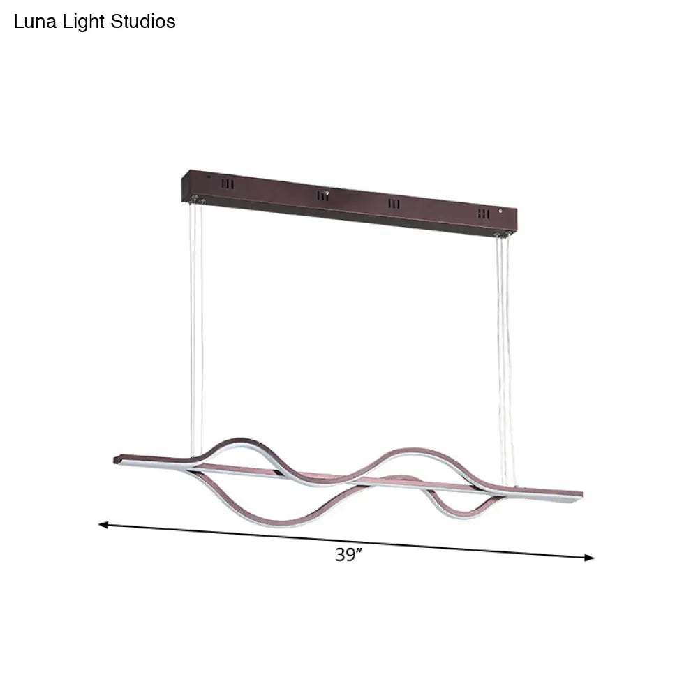 Wavy Linear Island Light Acrylic Led Pendant In Brown With Adjustable Color: Warm White Natural