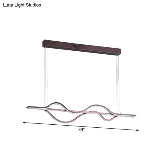 Wavy Linear Island Light Acrylic Led Pendant In Brown With Adjustable Color: Warm White Natural