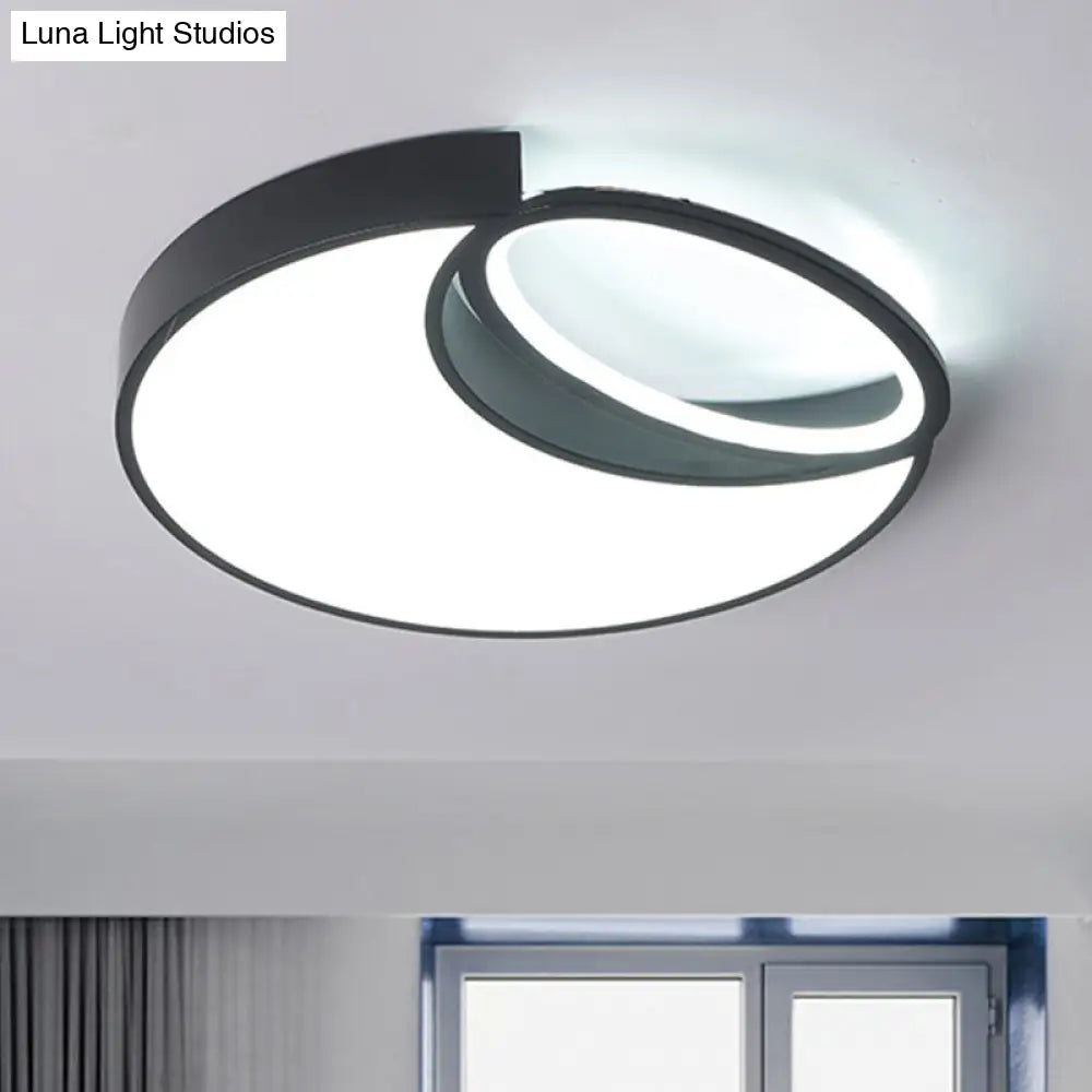 Waxing Moon & Oval Minimalist Led Flush Light - 18/22 Wide Acrylic Black Ceiling Flushmount Lamp In