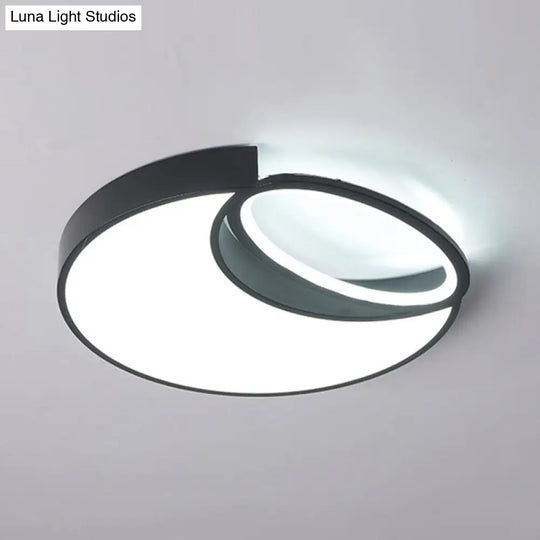 Waxing Moon & Oval Minimalist Led Flush Light - 18/22 Wide Acrylic Black Ceiling Flushmount Lamp In