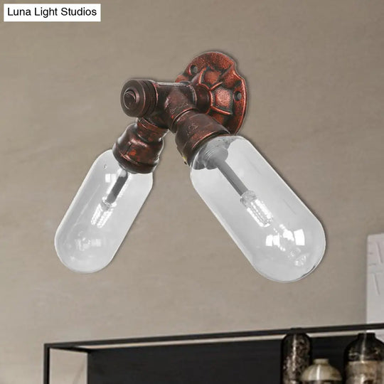 Weathered Copper 2-Light Industrial Sconce With Clear Glass Oval Shade - Wall Lighting Fixture